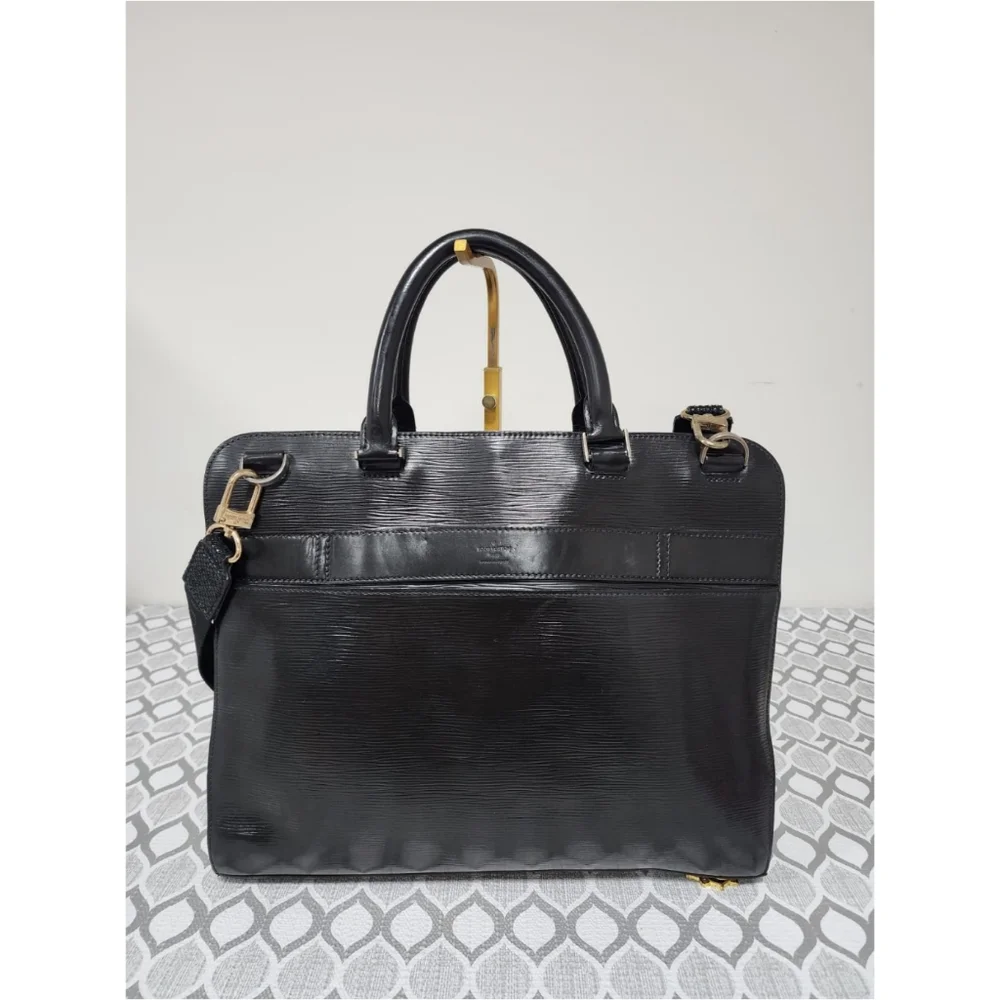LOUIS VUITTON Epi Leather Bassano MM Briefcase Bag Black